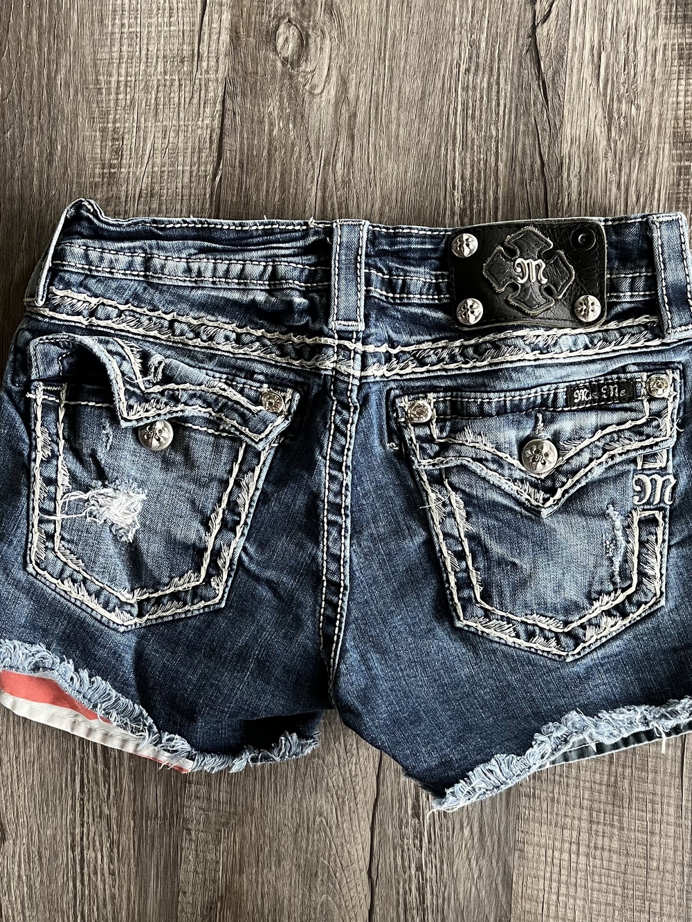 Miss Me Liberty Denim Shorts Blue & White Waist 27 Americana